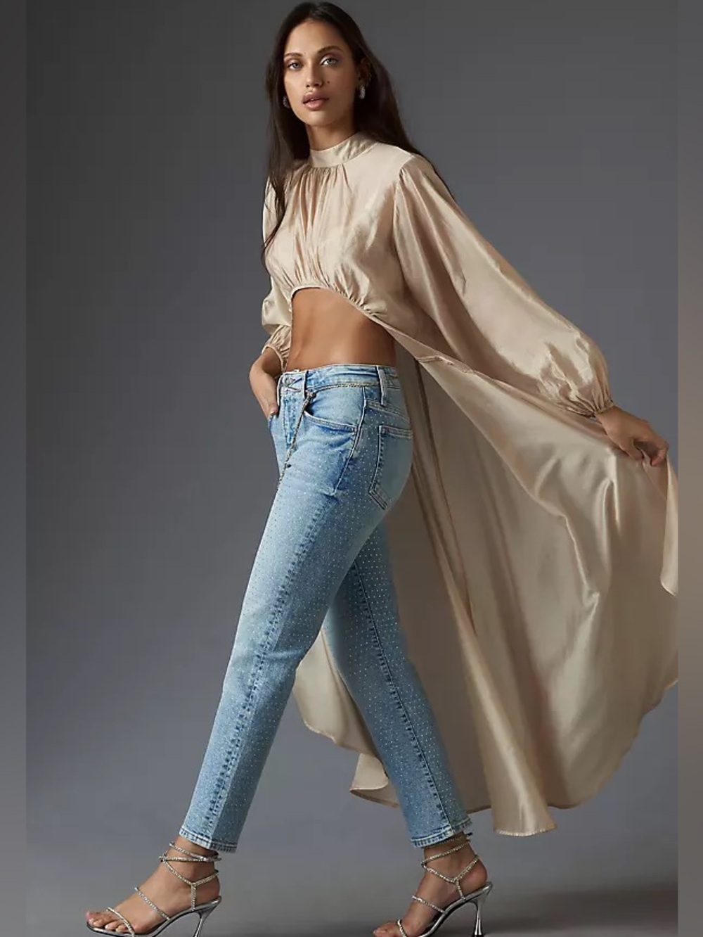 Anthropologie x Self Contrast High-low Kaftan Top In Gold On Size